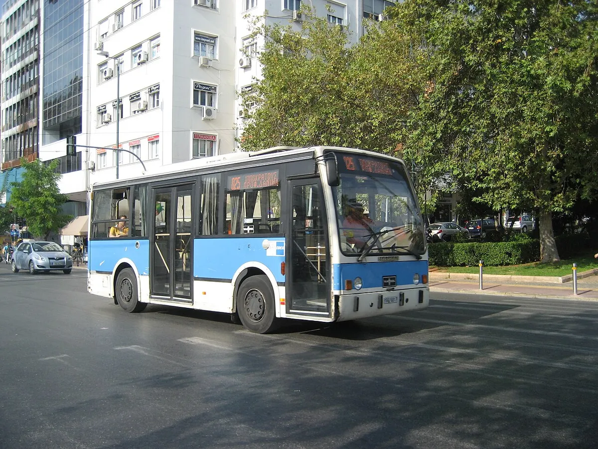 Blue and white minibuses